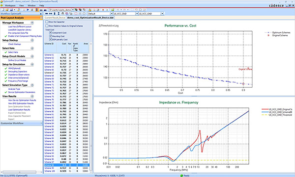 Image showing the Cadence Sigrity OptimizePI interface