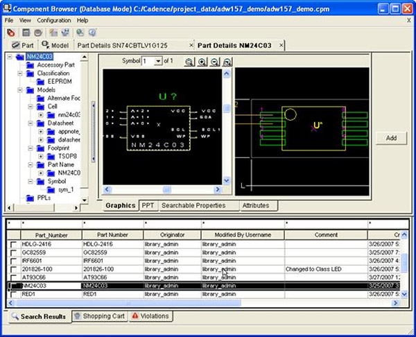 Image showing Comprehensive component browsing provides the engineer with a complete component, from the symbol to implementation footprint and all relevant associated business metadata