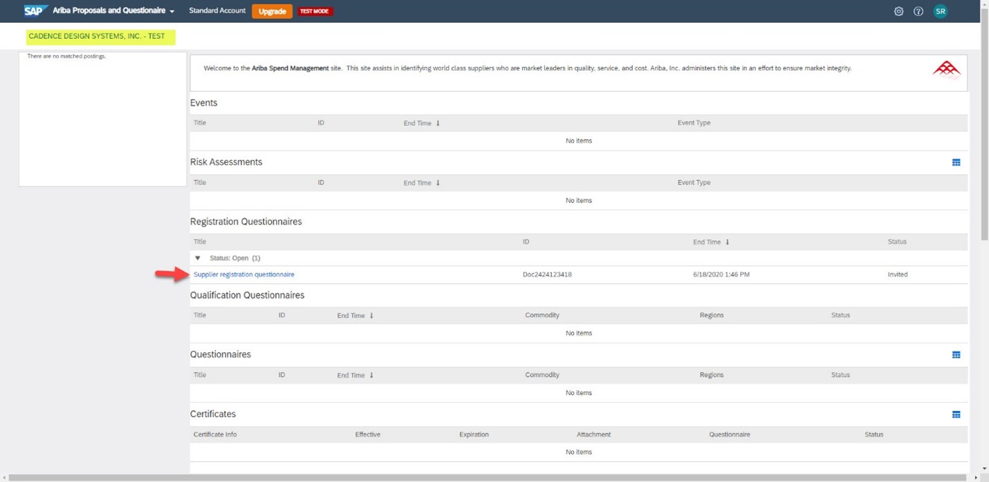 Click Supplier Registration Questionnaire-Screenshot