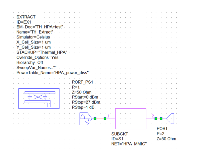 EXTRACT block used to generate a Celsius Thermal Document with layout data, stackup definition, and the name of the power dissipation data file in the project 