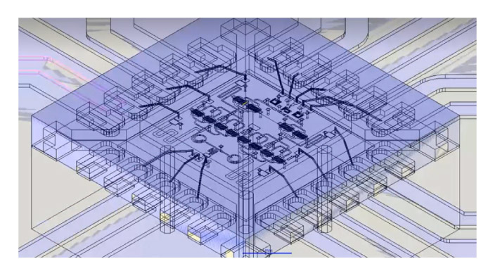 PCB structure showing the different materials and heat sources appearing in the Celsius 3D workbench (native editor)