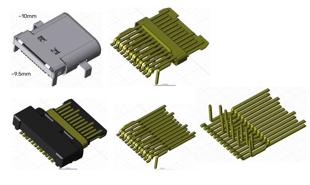 Details of the USB-C receptacle for the connector (parts courtesy of Würth Elektronik)