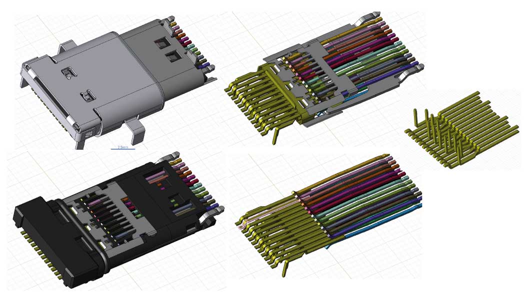 Details of the USB-C connector plug inserted into the receptacle (parts courtesy of Würth Elektronik)