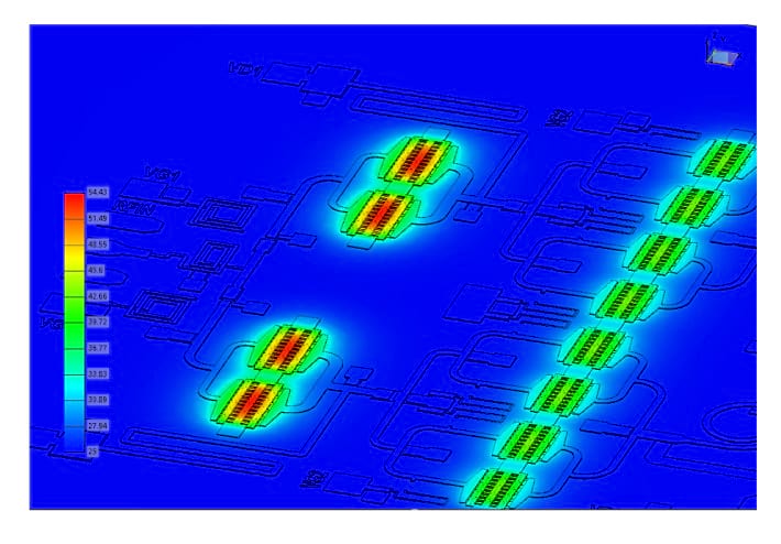 Figure 5: Thermal analysis of two-stage MMIC high-power analysis