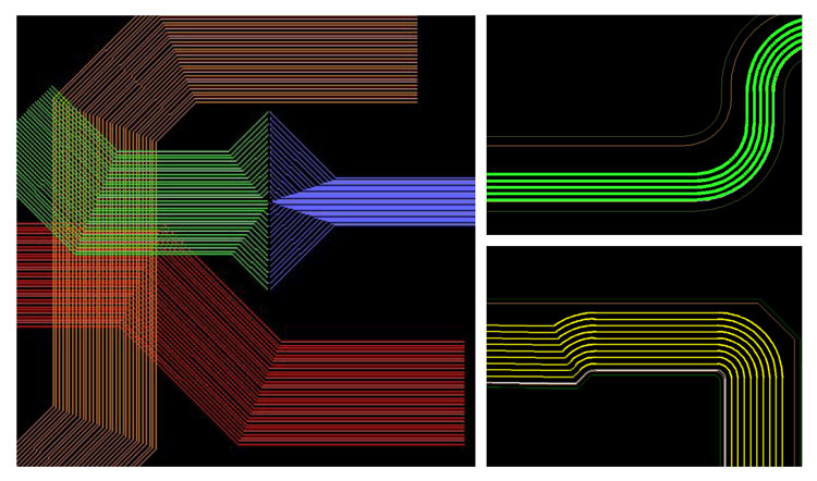 Figure 4: Multi-line routing with contour hug option accelerates through no-click routing on flex section of the PCB designs