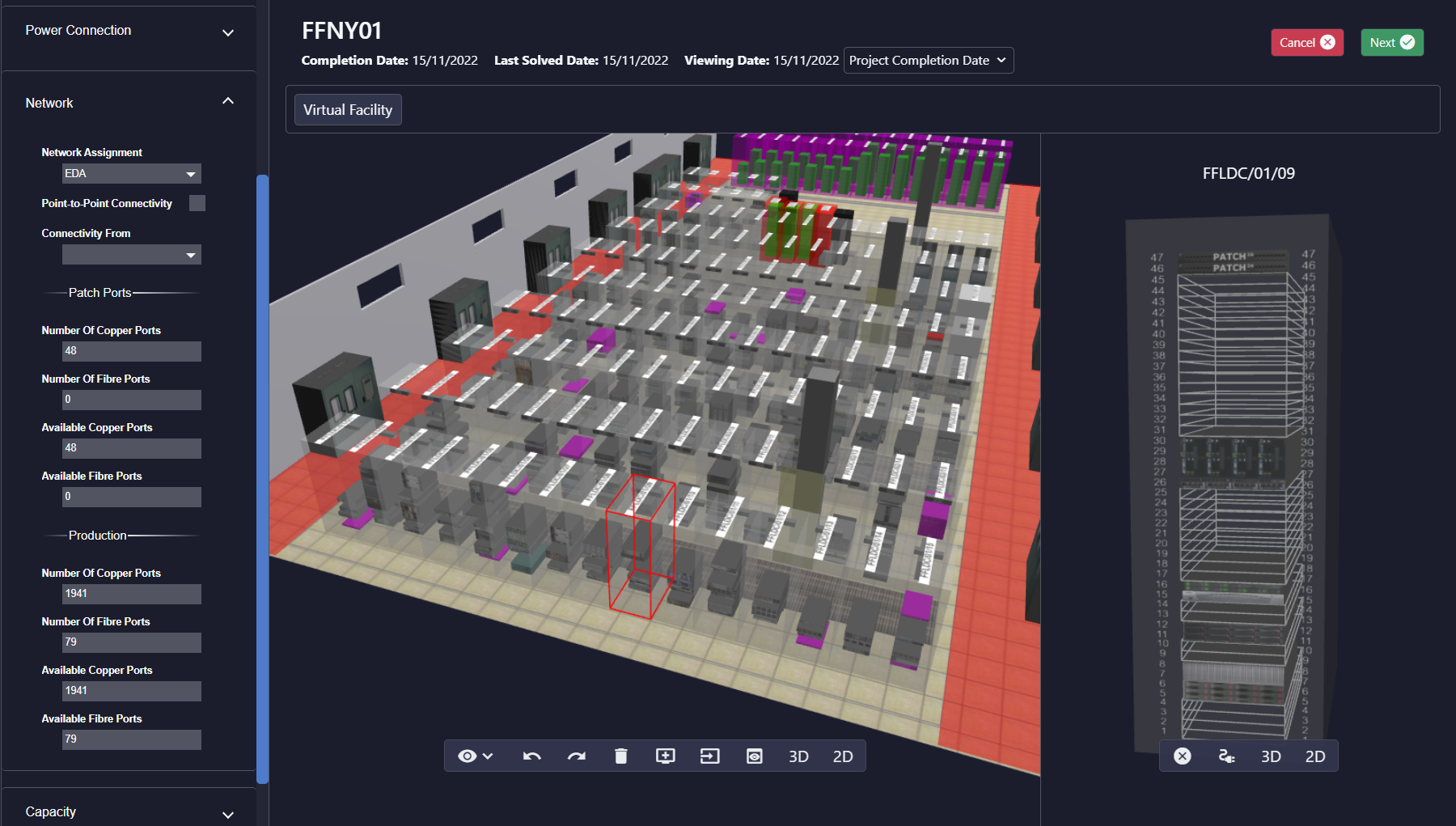 The network property sheet for a cabinet displayed within Cadence Reality DC Asset Twin