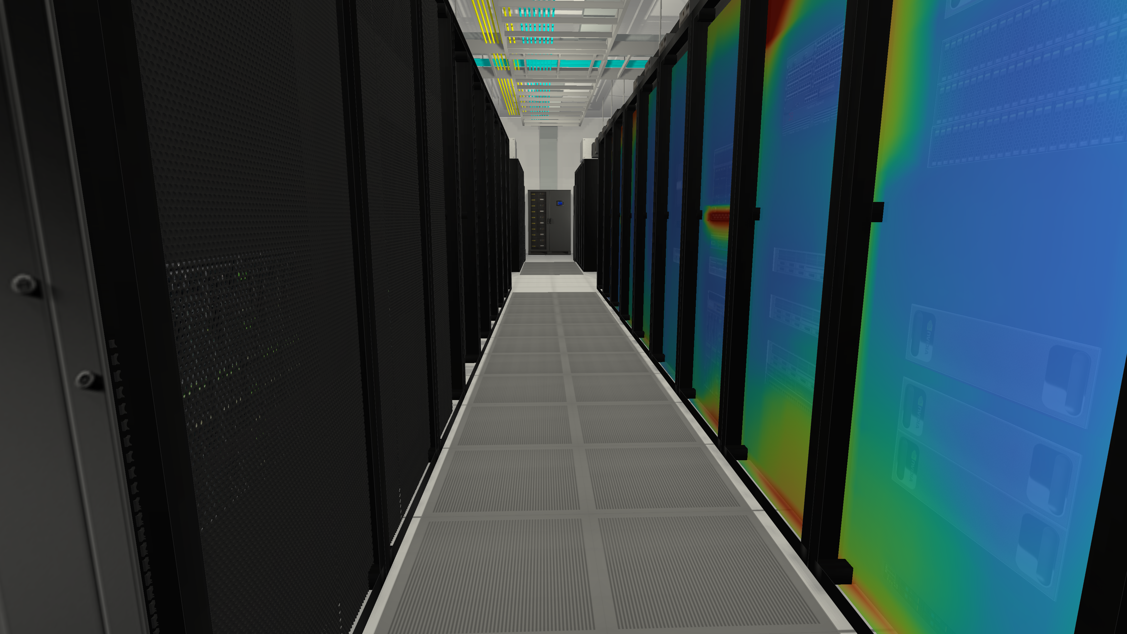 Cadence Reality DC Digital Twin showing simulation results of the cabinet thermal temperature plane