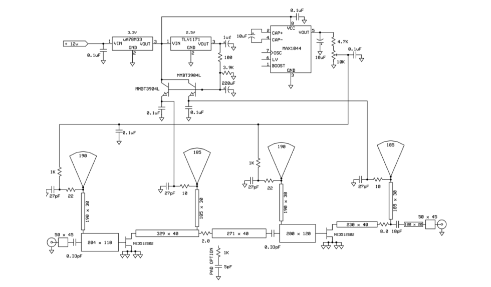 Two-stage 10GHz LNA schematic