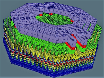 EMX Solver mesh view of an inductor with shield and metal fill