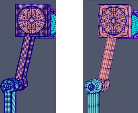 Surface formulation meshing (right) vs. dense volumetric meshing (left)