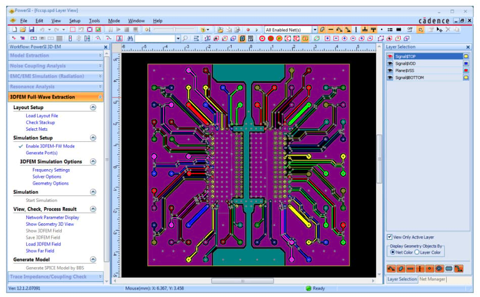 Figure 1: The standard 2D view of the design allows for selecting nets and viewing individual or groups of nets. By walking through the steps in the workflows provided, users can follow a repeatable flow for common tasks.