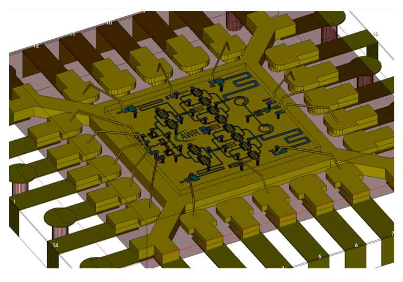 Figure 2. Clarity 3D Solver’s simulation of high-power MMIC embedded in package captures