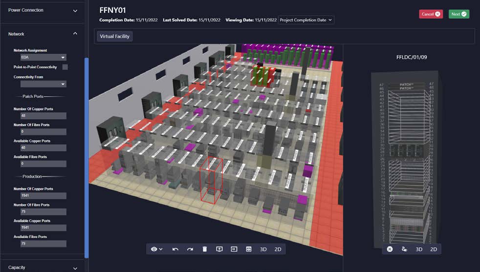 The network property sheet for a cabinet displayed within Cadence Reality DC Insight