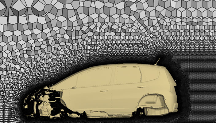 Full-scale Honda Fit polyhedral mesh generated by Fidelity Stitch