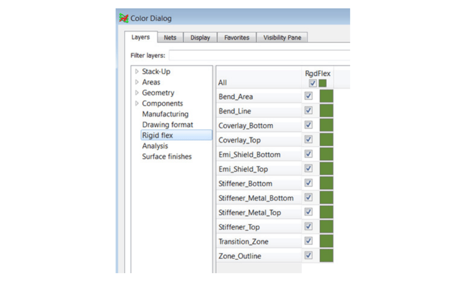 Figure 7: Native flex layers that should be included in the rigid-flex design capability.