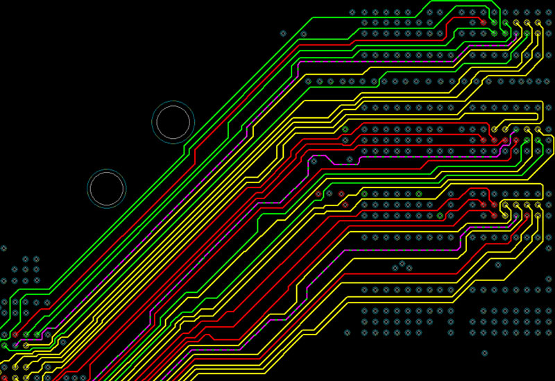 Color-coded signal indicators on the design canvas.