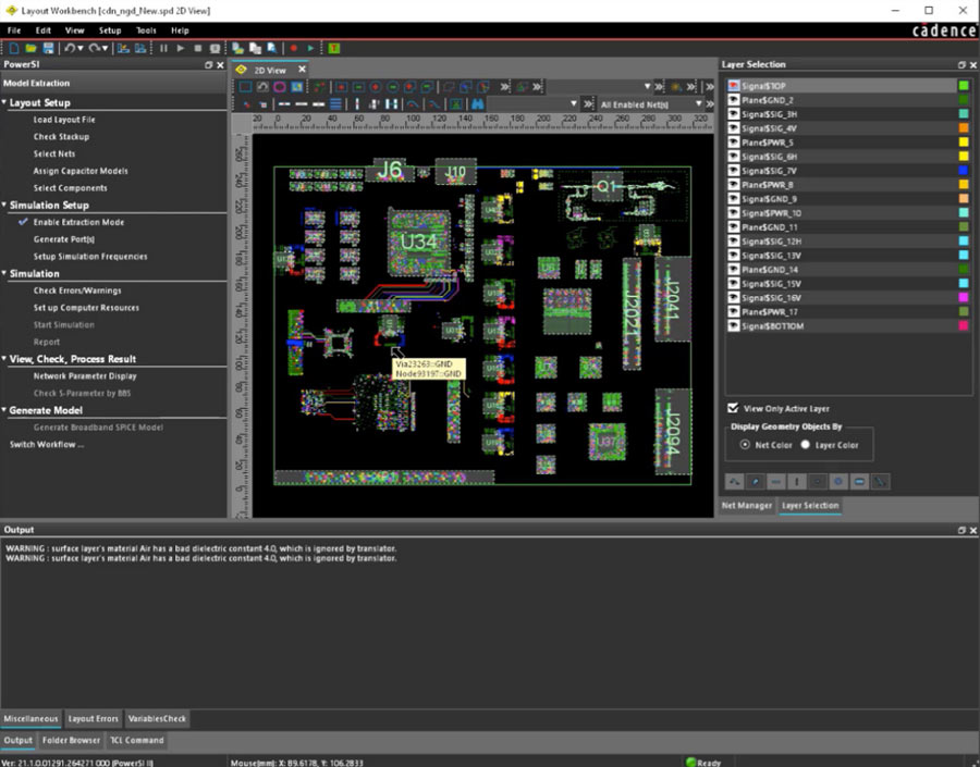 Sigrity project layout window